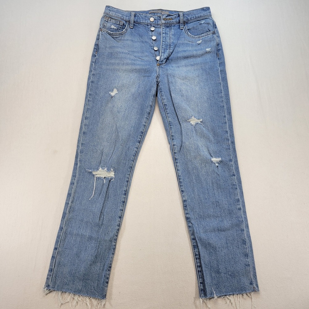 Joe's Jeans The OG Delia Women 27 Blue Straight Distressed Button Fly Raw Hem
